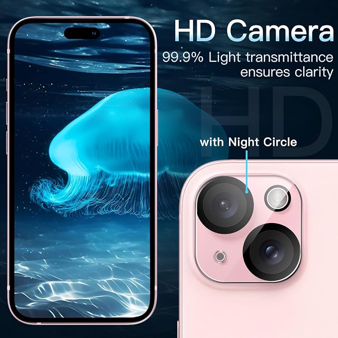 JETech Camera Lens Protector for iPhone 15/15 Plus, 3-Pack | 9H Tempered Glass, HD Clear, Anti-Scratch Protection, Night Shot Compatible, Case-Friendly - Image 5