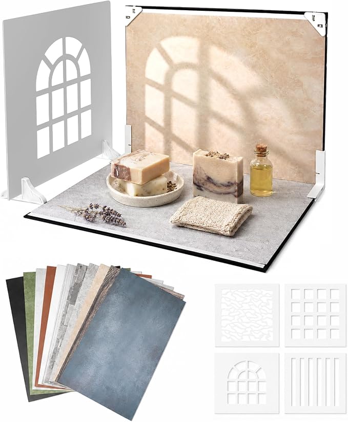 Product Photography Backdrops Kit, 16.5 x 11.7 inch, 22 Designs | 11 Double-Sided Photo Backdrops with 4 shadow props for food photography, jewelry, handmade products and UGC content. by Unknown