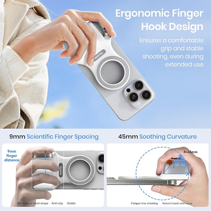 Magnetic Phone Camera Grip,Shooting Holder Selfie Handle Snap(White) | Wireless Shutter for iPhone 17 16 15 14 Android Cellphone Vlog Photography - Image 6