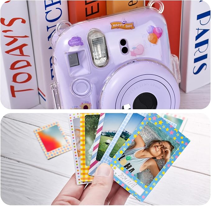 Rieibi Accessories for Fujifilm mini 12, Gift Bundle Includes Clear Mini 12 Case with Strap, Photo Album, Selfie Mirror, DIY Stickers, Color Filter (No Camera) - Purple - Image 6