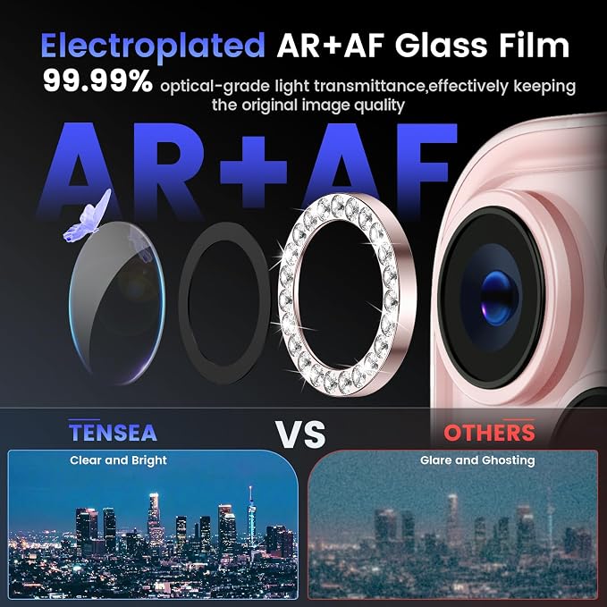 Tensea for iPhone 13/13 Mini Camera Lens Protector Bling, Camera Cover | 9H Tempered Glass Camera Screen Protector, Metal Individual Ring for iPhone13 6.1inch/ 13mini 5.4inch, HD Clear, Easy Install - Image 3