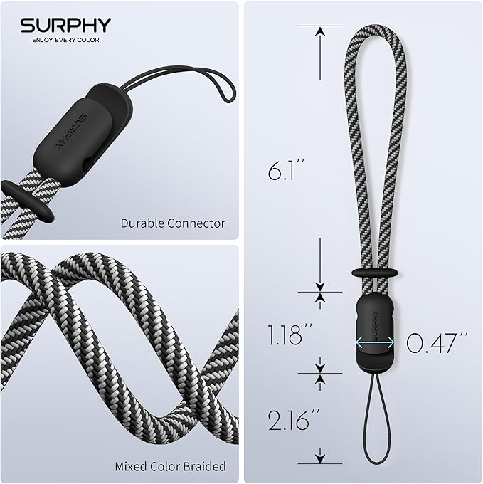 SURPHY 2 Pack Phone Lanyard, Phone Wrist Strap for Case, Camera Wrist Strap | Ultra-Light 2-Color Braided Phone Strap, Cellphone Charm Strap, Anti-Lost Wrist Lanyard for Women and Men, Black Gray - Image 5