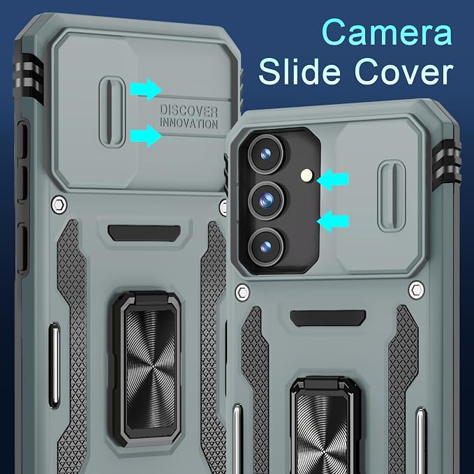 DEERLAMN Case for Samsung Galaxy S24 6.2-Inch with Slide Camera Cover+Screen Protector(1 Pack), Rotated Ring Kickstand Military Grade Shockproof Protective Cover-Grey - Image 3