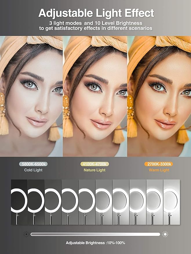 Elitehood 12’’ Ring Light with Tripod Stand (72’’ Tall) & iPad/Phone Holder | Dimmable Selfie Circle LED Lights Ringlight for Video Recording, Conference, Makeup, Laptop, Computer, Webcam, YouTube - Image 5