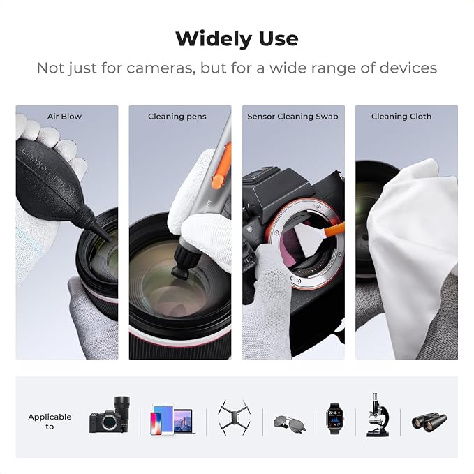 K&F CONCEPT 23-in-1 Lens Cleaning Kit for Pro Photographers, Multi-Scene | Replaceable APS-C and Full-Frame Swabs,Prevent Debris,Clean Optics, Quick-Dry,Oil-Free, Anti-Static, Multi-Device, Case,MK05 - Image 7
