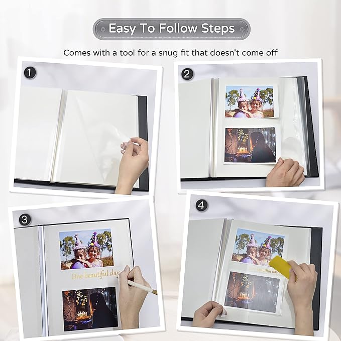 Popotop Large Photo Album Self Adhesive 4x6 5x7 8x10 Scrapbook Album DIY Picture Book,Gifts for Mom,Family Baby and Wedding,with Metal Pen and Plastic Board - Image 4