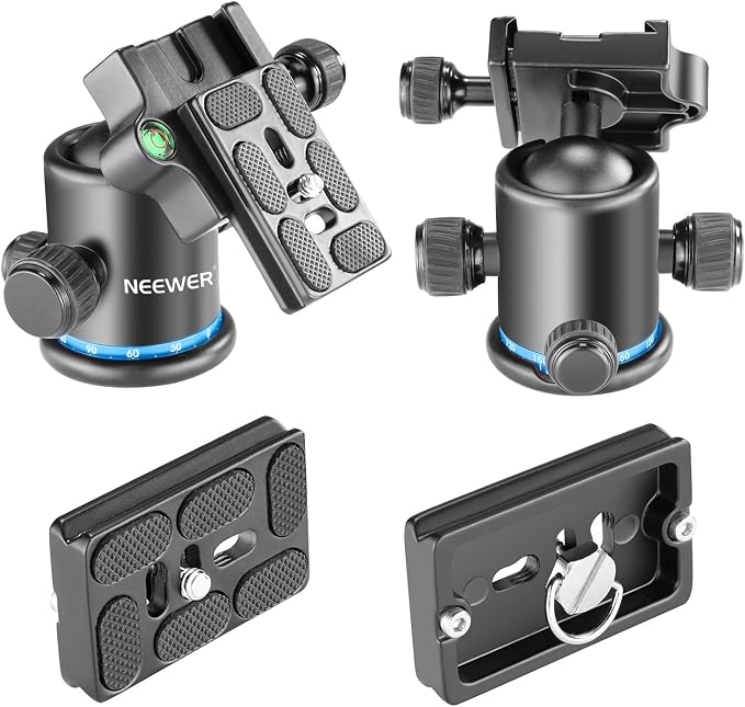 NEEWER 36MM Tripod Ball Head 360° Panoramic Metal with Arca Type Plate | Quick Release Plate, 1/4" Screw, 3/8" Thread, Max Load 17.6lb/8kg, Mount for Monopod, Slider, DSLR Camera, Camcorder (Blue) - Image 3