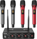 TONOR Wireless Microphones System, Handheld Microfono Inalambrico, Red | 4x10 Channels Cordless Mics, 60 m/200FT UHF Range with Stable Signal Transmission for Karaoke Singing Party Church Wedding by TONOR