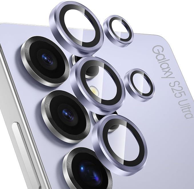 Tensea Compatible with Samsung Galaxy S25 Ultra Camera Lens Protector | 9H Tempered Glass Camera Cover Screen Protector Metal Individual Ring [Installation Tray][Case Friendly] by Tensea