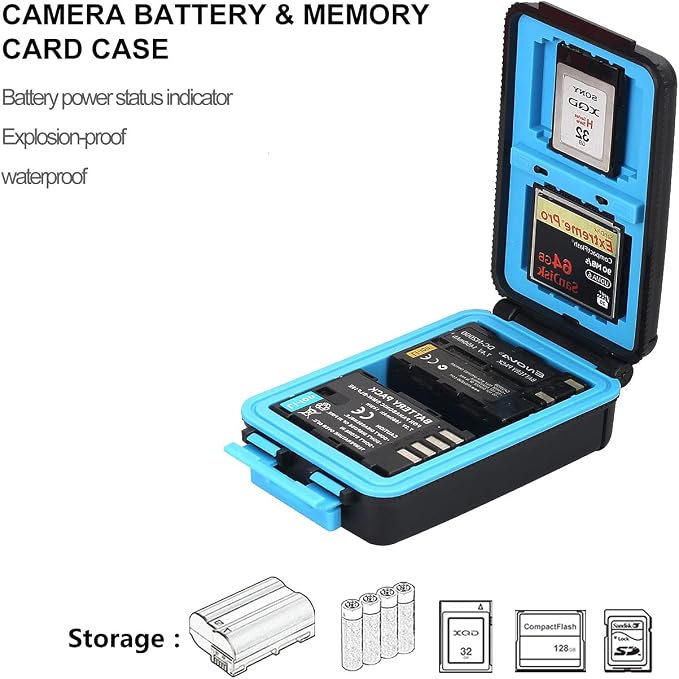 LENSGO Camera Battery Storage Box, Water-Resistant Anti-Shock Case for 2 Batteries & 6 Memory Cards (4 SD, 2 XQD/CF) - Image 2