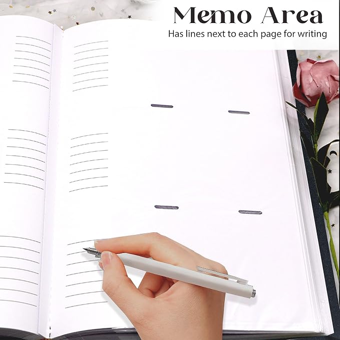Holoary Photo Album 4x6 300 Photos, 300 Pockets 4”x6” Picture Album, Linen Fabric Cover Big Picture Book for Photos with Writing Area, 4x6 Photo Albums for Family Weddings Travel Memories(Black) - Image 6
