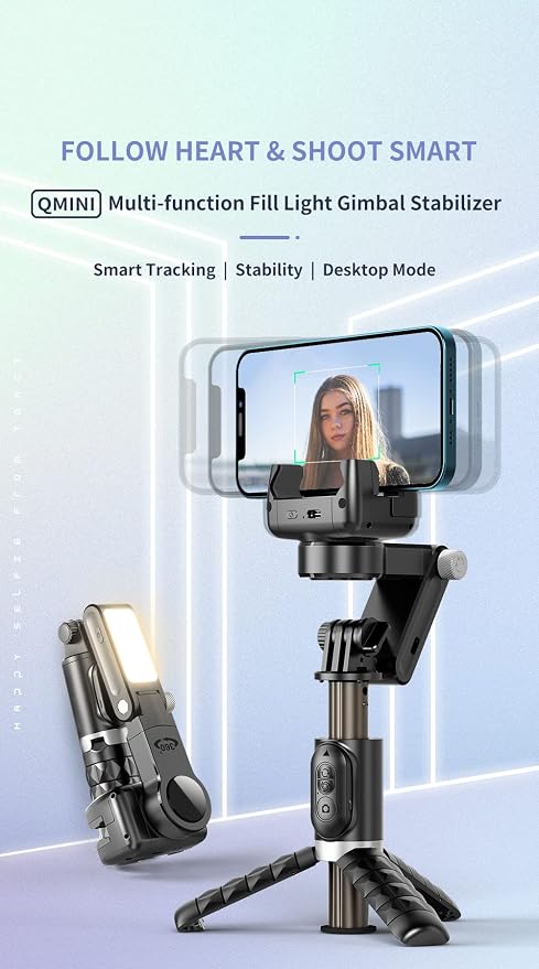 Gimbal Stabilizer for Smartphones, 3-Axis | Tracking Selfie Stick With Tripod, 360 Degree Steering, With Remote Control, For Vlog And Live Broadcast - Image 3