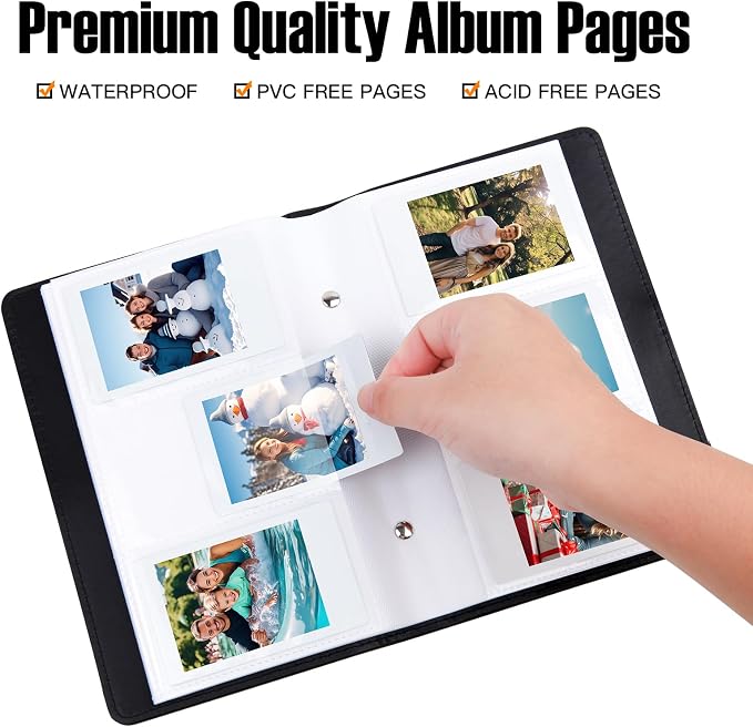 Veicevol 156-Pocket Album for Instax Mini & Polaroid 2x3 inch Photos, Black | PU Leather Cover, Portable Album, Mini Photo Album for Fujifilm Instax Mini Camera, Polaroid Camera, Wedding Keepsake - Image 4
