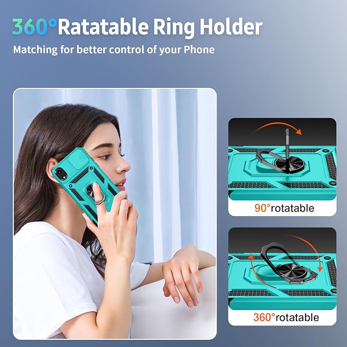 for iPhone XR Case with Camera Lens Cover, HD Screen Protector, 10 FT Military Grade Drop Protection, Magnetic Ring Holder Kickstand Protective Phone Case, Ice Green - Image 6