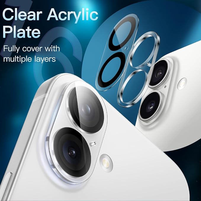 JETech Camera Lens Protector for iPhone 16/16 Plus, 3-Pack | 9H Tempered Glass, HD Clear, Anti-Scratch Protection, Night Shot Compatible, Case-Friendly - Image 3