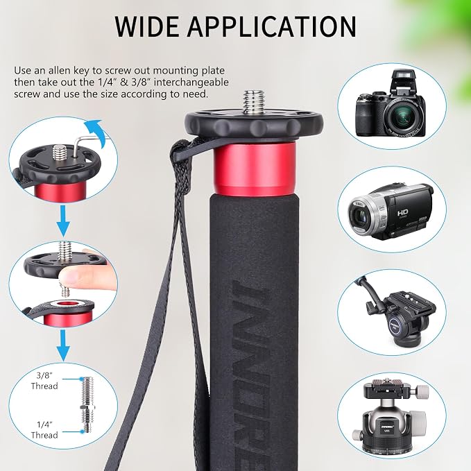 Camera Monopod INNOREL VM60C Carbon Fiber Portable Compact Lightweight Travel Monopod with Fast Flip Lock for Canon Nikon Sony DSLR Camera Video Camcorder Photography Load 22lbs/10kg Height 63in/160cm - Image 2