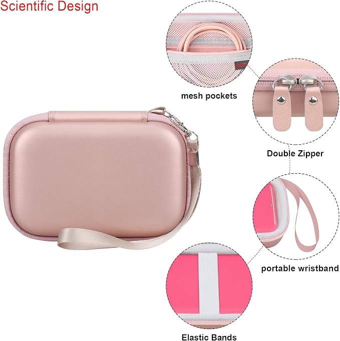 Elonbo Carrying Case for Kodak Step Instant Smartphone Photo Printer, Portable Mini Color Wireless Mobile Print Digital Camera Hard Travel Bag, Picture Printer Storage Holder, Rose Gold+ - Image 4