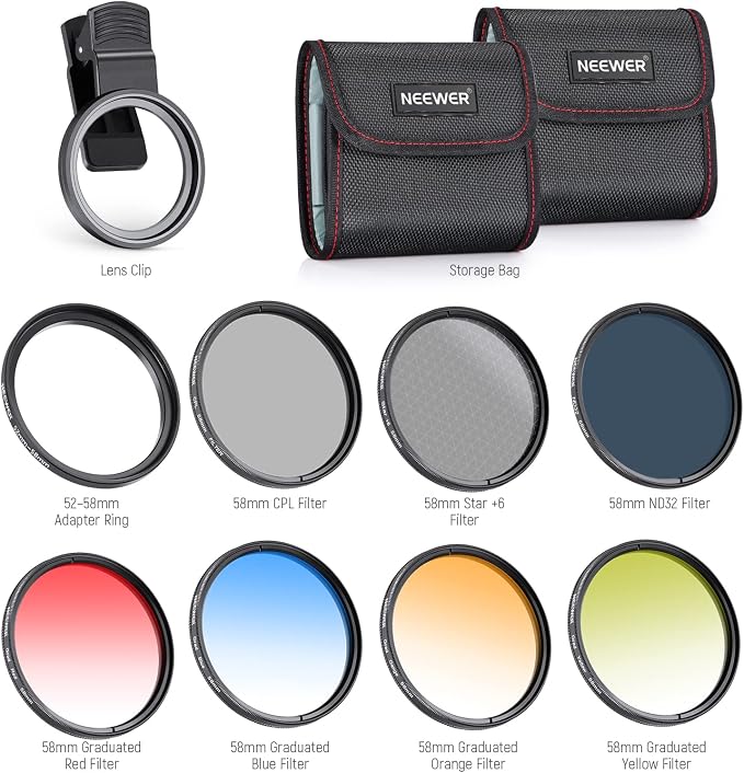 NEEWER 58mm Lens Filter Kit with Clip, CPL + ND32 + Starlight + 4 Graduated Colors, Compatible with iPhone 17 16 16e 15 14 Pro Max Canon Nikon Sony Camera | CPL + ND32 + Starlight + 4 Graduated Colors, Compatible with iPhone 17 16 16e 15 14 Pro Max Can... - Image 8