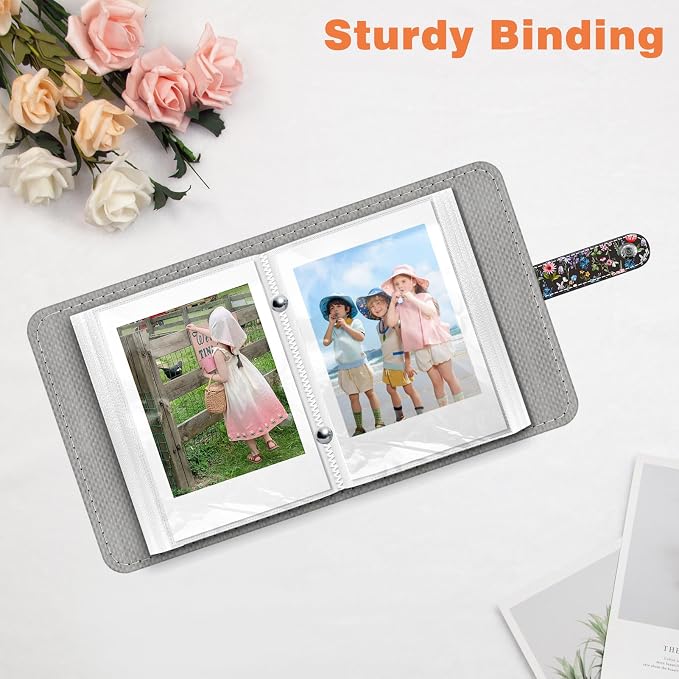 Fintie Mini Photos Album Book for 2x3 Inch Films - 52 Pockets Small Albums | For Fujifilm Instax Mini, Polaroid Hi-Print Pictures, Portable Kpop Photocard Holder, Travel Memory Book, Black Floral - Image 5