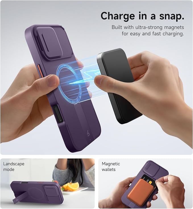 SURITCH for iPhone 16 Pro Max Case with Magnetic Camera Slide Cover and Adjustable Kickstand, Compatible with MagSafe, Shockproof Bumper Case Slim Protective Cover 6.9 Inch, Dark Purple - Image 3