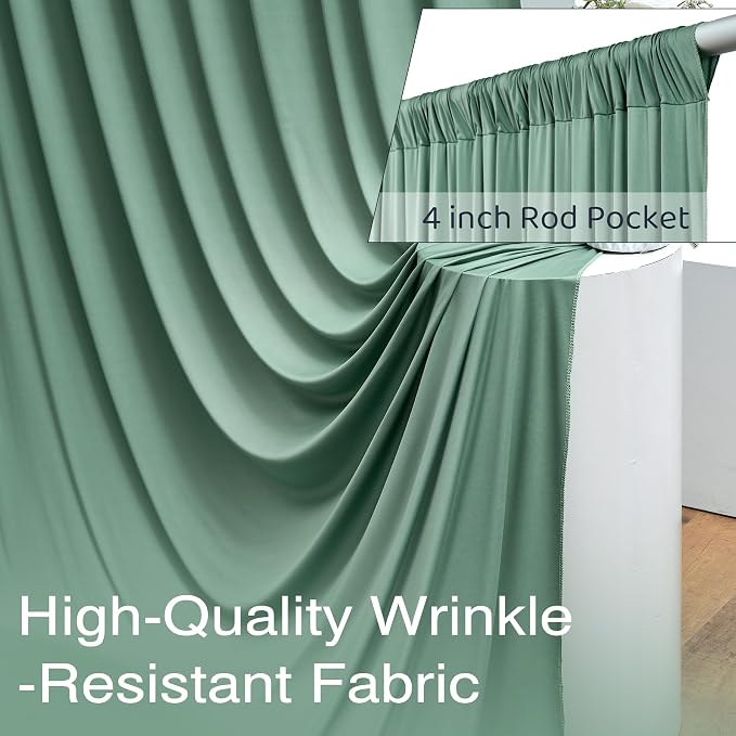 40ftx10ft Wrinkle Free Sage Green Backdrop Curtains for Parties, 8 Panels 5x10ft Silky Polyester Photo Backdrop Drapes Back Drop Cloth Drapery for Wedding Birthday Photography Background - Image 2