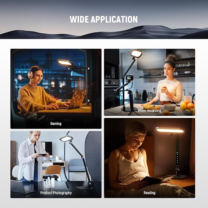 NEEWER Basics 16W Desktop LED Lamp for Home Office Video Conference Reading Lighting, Eye Caring Foldable Double Sided Dimmable Touch Ring Light with Desk Stand Memory Timer 5 Color Modes CRI95, FR16 - Image 2