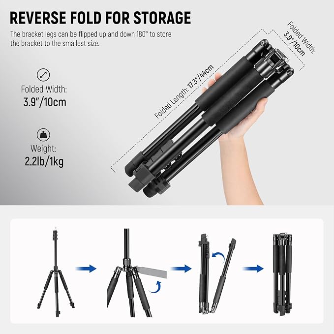 NEEWER Photography Light Stand, 1.5-6.4ft/47-195cm Aluminum Reversible Studio Lighting Tripod, Portable Phone Video Stand w/ 1/4" Screw for Strobe Light Camera Softbox, 4.4lb/2kg Load, ST195 | Studio Lighting Tripod, Portable Phone Video Stand with 1/4... - Image 7