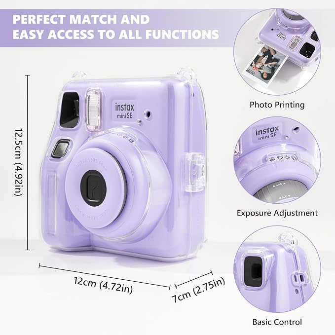 Fuji Mini SE Clear Case, Hard PC Protective Case for Instax Mini SE Instant Camera with Cute Cartoon Sticker & Adjustable Shoulder Strap - Purple Happy Dog - Image 5