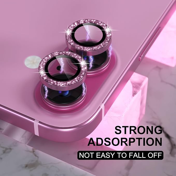 Choiche for iPhone 16/16 Plus Camera Lens Protector Bling, Glitter-Pink | Ultra HD, 9H Tempered Glass Camera Cover Screen Protector Metal Individual Ring Decoration Accessories, 2-Lens, 6.1/6.7-inch - Image 6