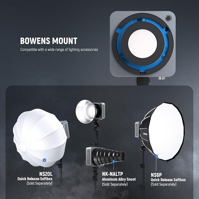 NEEWER HS200C Portable RGB LED Video Light, APP/2.4G/Panel/DMX Control, 280W 150000Lx 2500-7500K CRI95+ COB Continuous Output Lighting Bowens Spotlight for Video Recording Streaming Studio Photography - Image 8