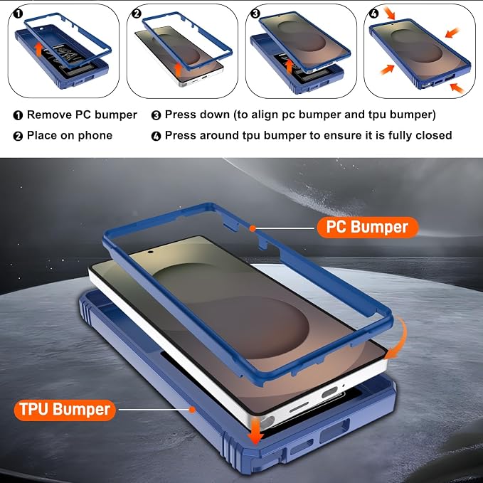 Gritup Fit for Samsung Galaxy S25 Ultra Case with Slide Camera Cover | 2 Pcs Screen Protector, Build in 360° Rotating Ring Kickstand, Military Grade Protective Phone Case, Blue - Image 4