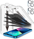 EZ-GLAZ-4+2 Pack for iPhone 13 Privacy Screen Protector (6.1") | 2-Pack Lens Protectors, Alignment Kit, Easy Installation, 9H+ Tempered Glass, Scratch Resistant, 28° Privacy Protection by EZ-GLAZ