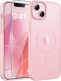 FNTCASE for iPhone 15/14 Plus Case, Fit for Magsafe, Screen Protector | Translucent Matte Magnetic Back, 14FT Military Grade Drop Protection, Shockproof Protective Phone Cover, Light Pink by FNTCASE