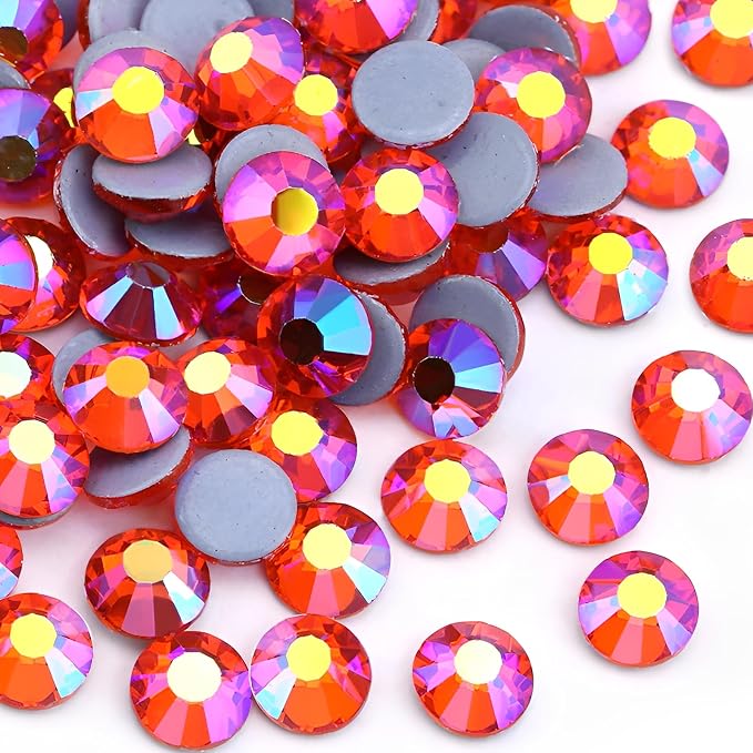 Jollin Hotfix Rhinestones Flatback Crystal Gems 8.4mm SS40, Red AB | 144pcs Hot Fix Crystals Glass Rhinestones for Bedazzling, Crafting, Clothes, Shoes & Accessories DIY Decoration by Jollin