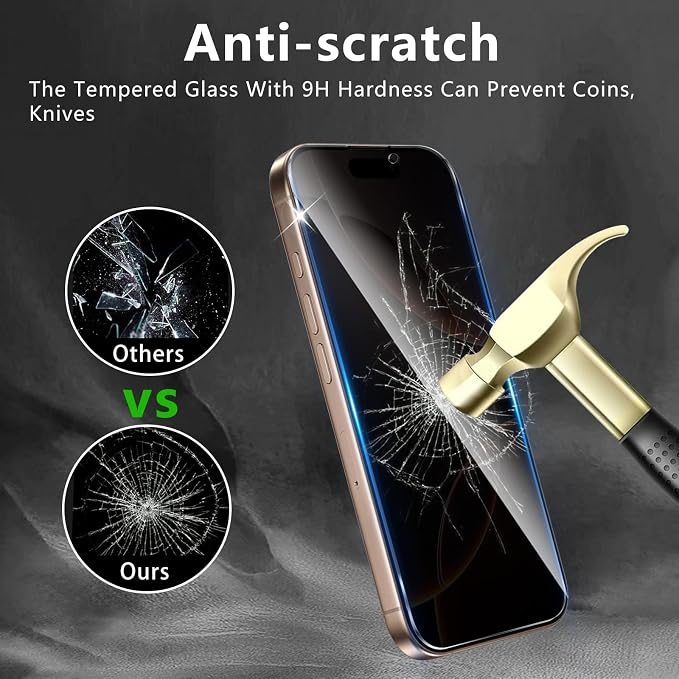 3 Pack Privacy Screen Protector Designed for iPhone 16 Pro Max/17 Pro Max,Full Coverage Anti-Spy Tempered Glass Film,9H Hardness,Anti-Fingerprint,Bubble Free,Easy to Install - Image 4