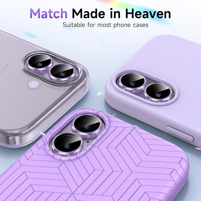YWXTW Camera Lens Protector for iPhone 17, Individual Anti Scratch Metal Ring Tempered Glass Camera Screen Protector for iPhone 17 Accessories, Case Friendly (Purple) - Image 6