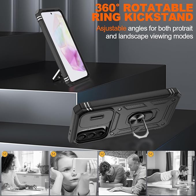 Gritup for Galaxy A36 5G Phone Case: Samsung A36 5G Case with 2*Screen Protector, Magnetic Stand & Slide Camera Cover, Shock Proof Military-Grade Funda para A 36 Cover, Black - Image 7