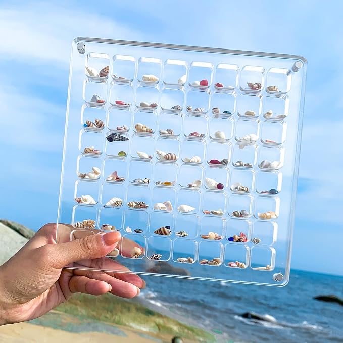 Acrylic Magnetic Seashell Display Case HD Panel with Tweezers | Small Upgraded Grids with Magnetic Snap, a Seashell Display Box for Collecting Shells, Jewelry, Crystals, Beads - Image 4