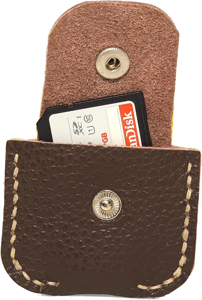 Handcrafted Brown Leather Memory Card Holder Case with Snap Closure for SD, MicroSD Cards | Compact Organizer for Photographers & Videographers (Dark Brown) - Image 3