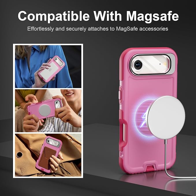 Follaroma Magnetic for iPhone 17 Air Case with Camera Cover Stand,Pink,6.5" | Built-in Glass Camera Cover Stand,Compatible with MagSafe,Heavy Duty Shockproof Protective,Military-Grade Anti-DropDual Case - Image 4