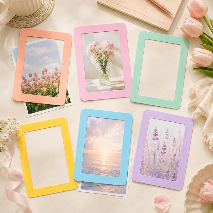 12 Pack Pastel Magnetic Picture Frames 4x6 - Macaron Soft Tones Minimalist Magnet Photo Borders for Refrigerator, Locker, Classroom & Office Decor - Open Face Aesthetic Home Accessories - Image 7