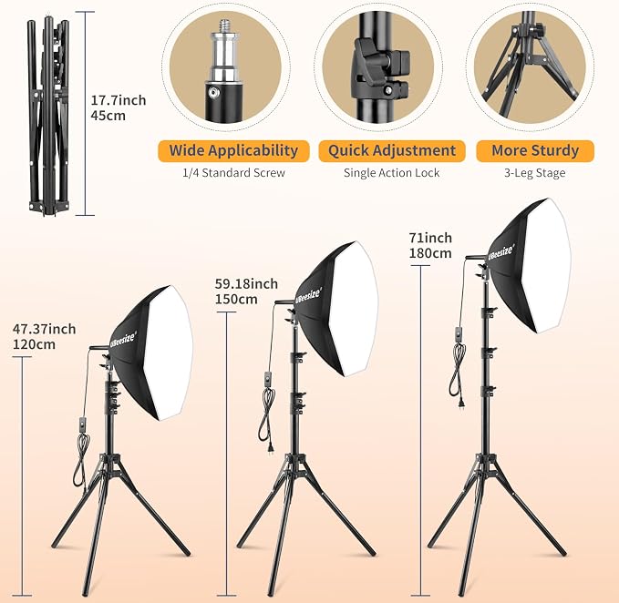 UBeesize Softbox Photography Lighting Kit, 20'' x 20'' Professional Softbox Lighting Kit with 85W 3000-7500K LED Bulbs, Studio Lights for Photography/Live Streaming/Video Recording - Image 3