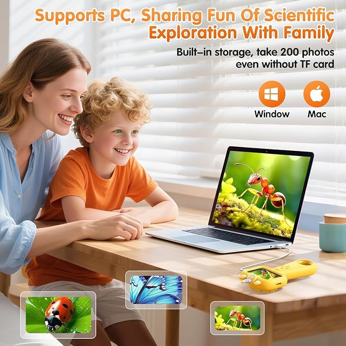 Kids Microscope, 2.4" Screen Handheld Digital Microscope 600X with 4K Camera & 8 LED Lights, Portable Pocket Microscope for Bugs Plants Nature Exploration, STEM Science Toy Gift Ages 3-12(Yellow) - Image 7