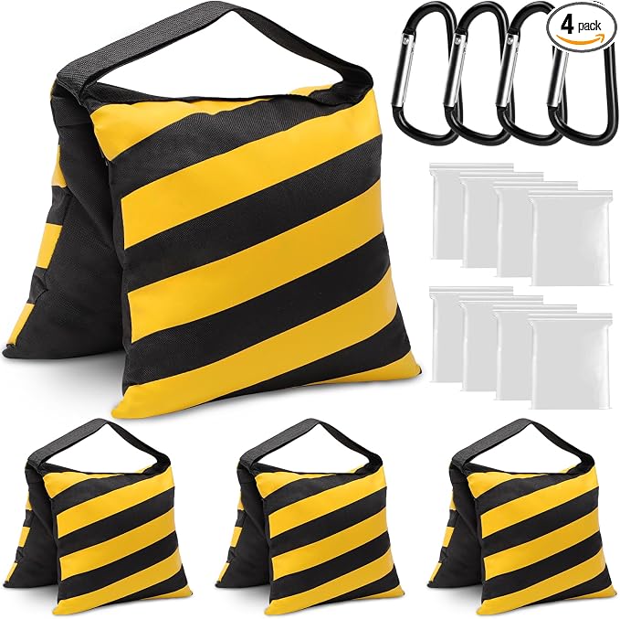 4 Packs Yellow Sandbag Weight Bags for Light Photography Video Equipment | Heavy Duty Saddlebags for Backdrop Stand, Photo Tripod, Canopy, Pop up Tent, Umbrella Base, Fishing Chair, Picnic Table by Aimosen
