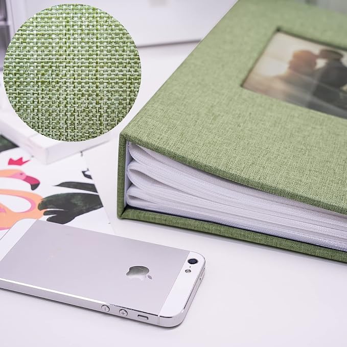 Vienrose 4x6 Photo Album,420 Pockets,Linen Cover with Window,Grass Green | Linen Hardcover, Slip In Photo Book, Family Memory Album, Travel Keepsake - Image 3