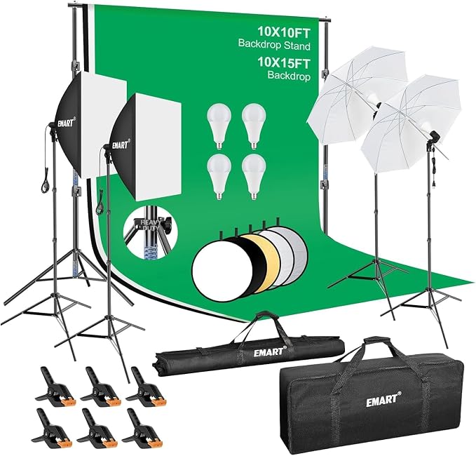 EMART Photography Lighting Kit with 10x10Ft Heavy Duty Backdrop Stand Kits by EMART