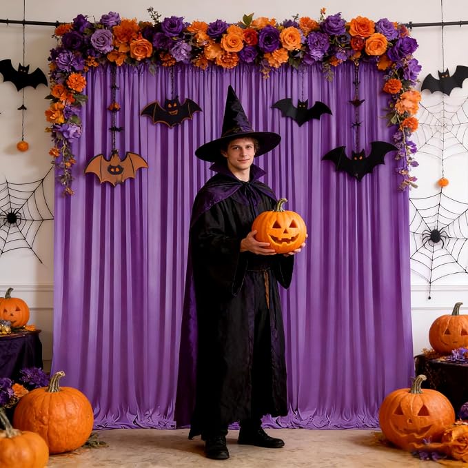 10ft x 10ft Purple Backdrop Curtains for Parties, Polyester Fabric Backdrop Drapes with Rod Pockets for Weddings, Birthday, Halloween, Photography, Christmas Party Background Curtain, 2 Panels - Image 6