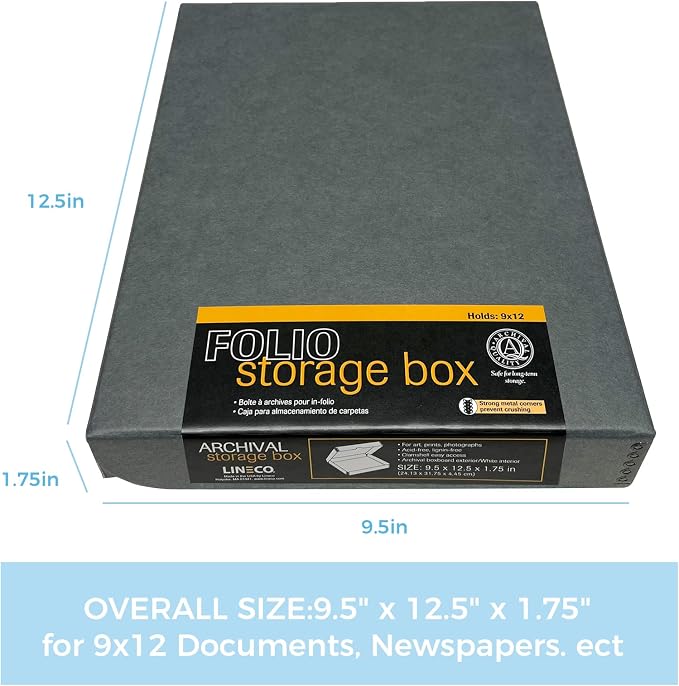 Lineco Clamshell Archival Storage Box, 9.5x12.5x1.75 Inch, Gray, Pack of 2 | Acid-Free with Metal Edge Boxboard, Organize and Store Photos Documents Cards Negatives Magazine Prints Family Records DIY - Image 2