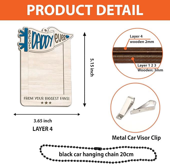 Personalized Best Dad Ever Picture Frame, Car Visor Picture Frame, Car Picture Holder,Gift for Dad Car Accessories, Father Day Gifts,Car Picture Wooden Frame, Drive Safe Daddy Visor Clip Biggest Fans - Image 5