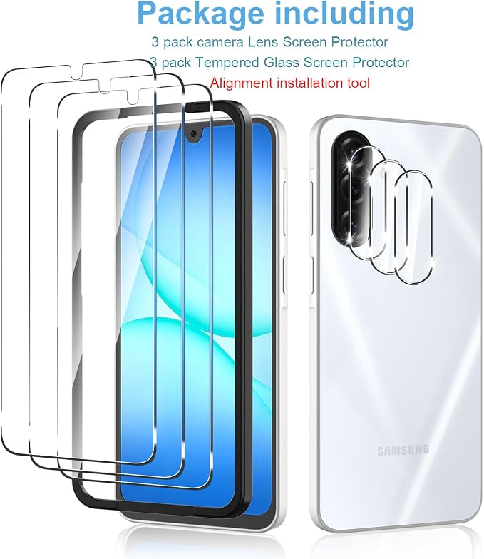 Anoowkoa 3 Pack for Samsung Galaxy A17 5G Screen Protector Tempered Glass + [3 Pack] Galaxy A17 Camera Lens Protector.9H Hardness.Support Fingerprint Unlock.Bubble-Free.Easy Installation - Image 4